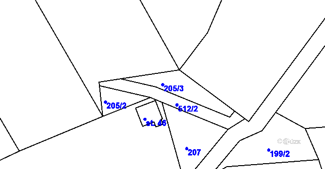 Parcela st. 205/3 v KÚ Křepice u Vodňan, Katastrální mapa