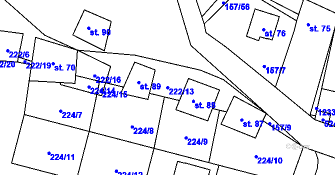 Parcela st. 222/13 v KÚ Stožice, Katastrální mapa