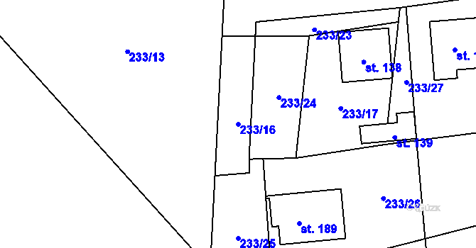 Parcela st. 233/16 v KÚ Stožice, Katastrální mapa