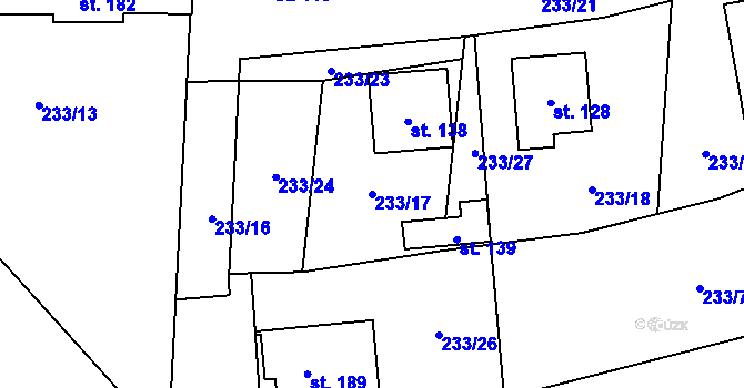 Parcela st. 233/17 v KÚ Stožice, Katastrální mapa