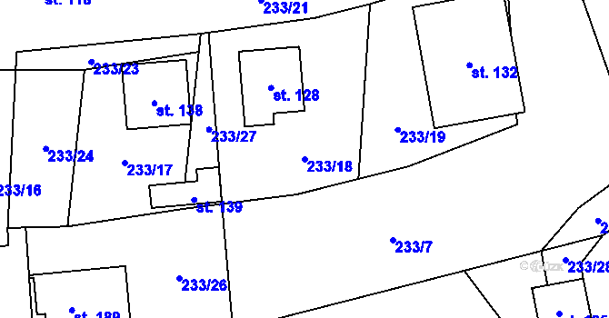 Parcela st. 233/18 v KÚ Stožice, Katastrální mapa