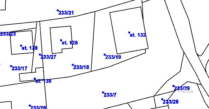 Parcela st. 233/19 v KÚ Stožice, Katastrální mapa