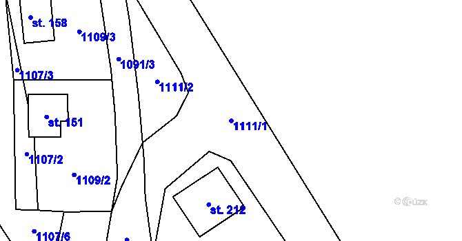 Parcela st. 1111/1 v KÚ Stožice, Katastrální mapa