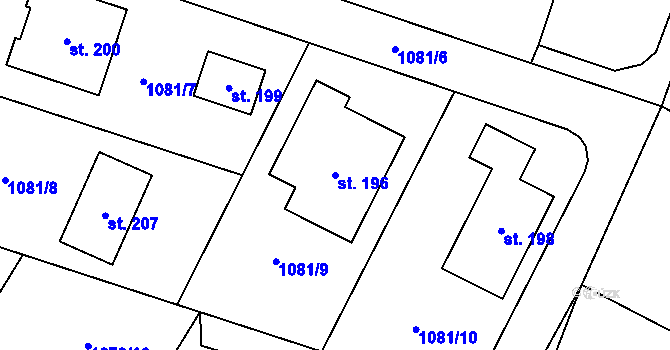 Parcela st. 196 v KÚ Stožice, Katastrální mapa