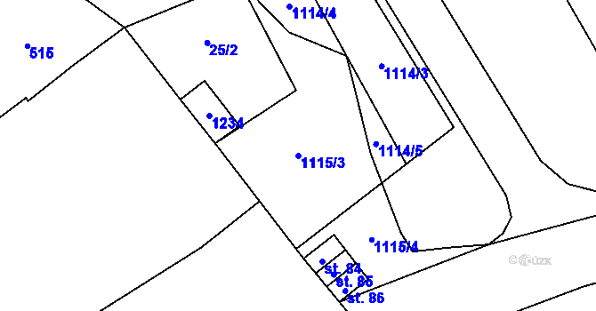 Parcela st. 1115/3 v KÚ Stožice, Katastrální mapa