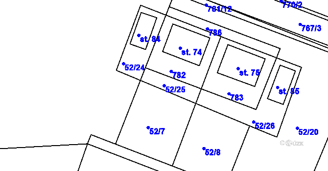 Parcela st. 52/25 v KÚ Strabenice, Katastrální mapa