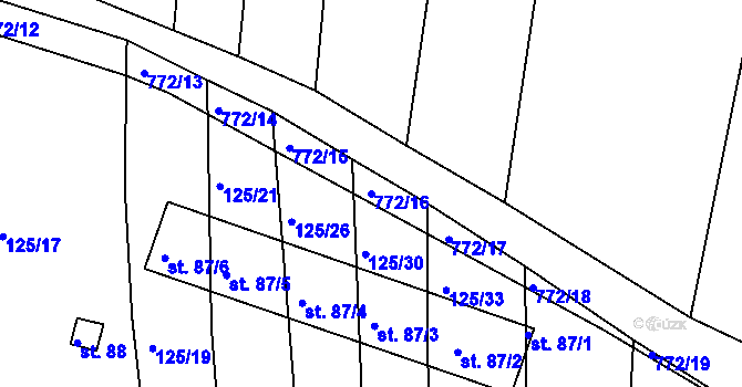 Parcela st. 772/16 v KÚ Strabenice, Katastrální mapa