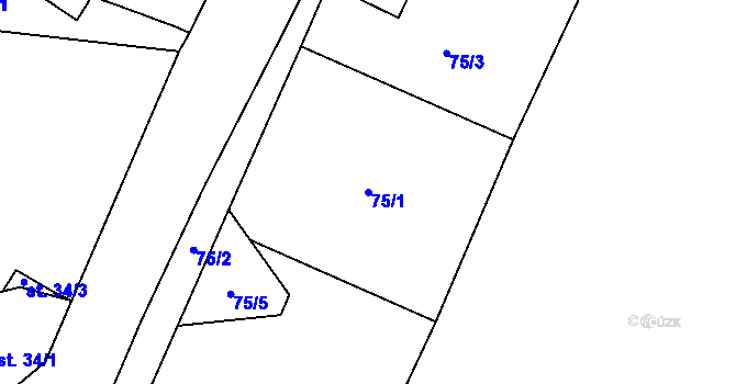 Parcela st. 75/1 v KÚ Stračov, Katastrální mapa