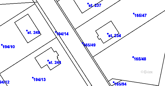 Parcela st. 165/49 v KÚ Stračov, Katastrální mapa