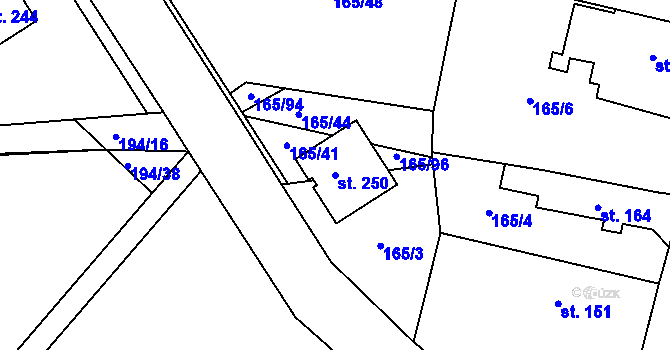 Parcela st. 250 v KÚ Stračov, Katastrální mapa