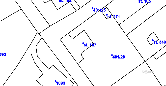 Parcela st. 107 v KÚ Stradonice u Nižboru, Katastrální mapa