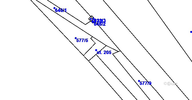Parcela st. 205 v KÚ Stradonice u Nižboru, Katastrální mapa