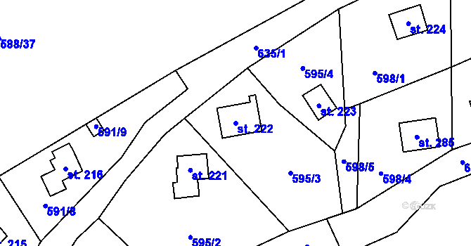 Parcela st. 222 v KÚ Stradonice u Nižboru, Katastrální mapa