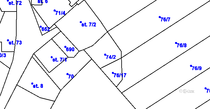 Parcela st. 74/2 v KÚ Stradonice u Nižboru, Katastrální mapa
