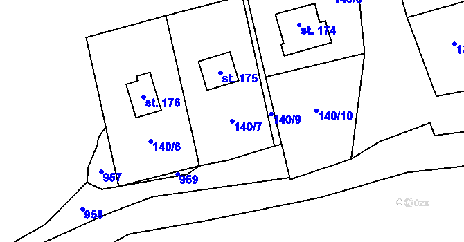 Parcela st. 140/7 v KÚ Stradonice u Nižboru, Katastrální mapa
