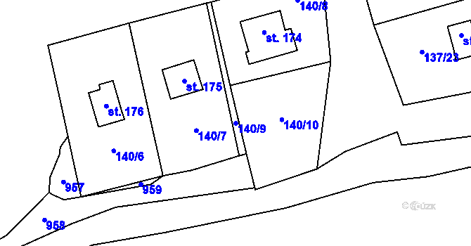 Parcela st. 140/9 v KÚ Stradonice u Nižboru, Katastrální mapa