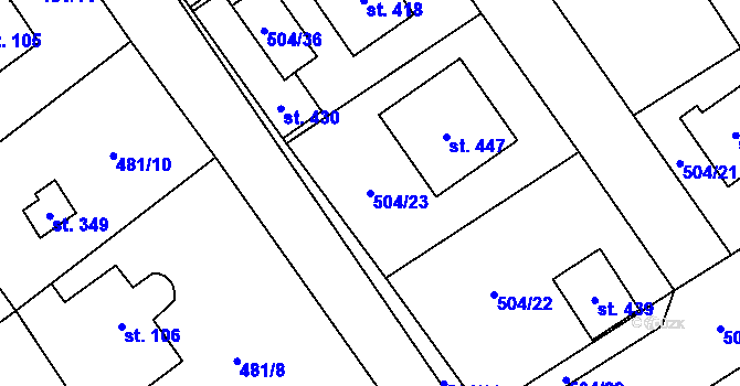 Parcela st. 504/23 v KÚ Stradonice u Nižboru, Katastrální mapa