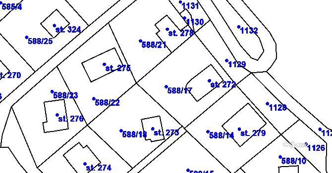 Parcela st. 588/17 v KÚ Stradonice u Nižboru, Katastrální mapa