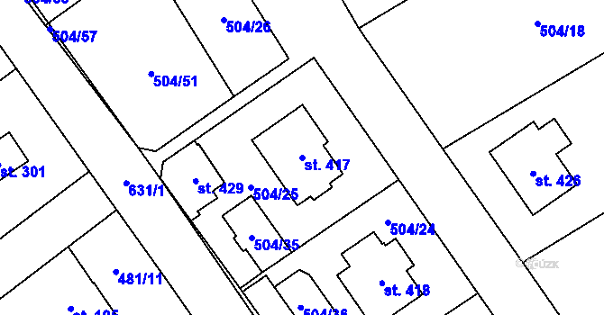 Parcela st. 417 v KÚ Stradonice u Nižboru, Katastrální mapa