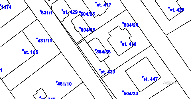 Parcela st. 504/36 v KÚ Stradonice u Nižboru, Katastrální mapa