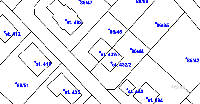 Parcela st. 432/1 v KÚ Stradonice u Nižboru, Katastrální mapa