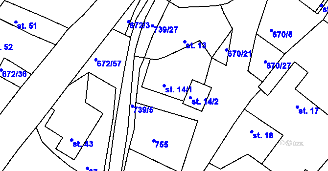 Parcela st. 14/1 v KÚ Stradouň, Katastrální mapa