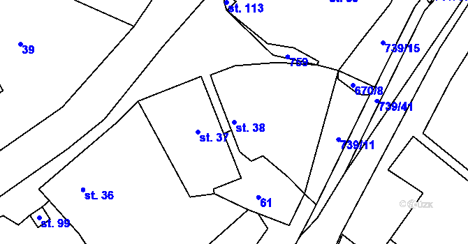 Parcela st. 38 v KÚ Stradouň, Katastrální mapa