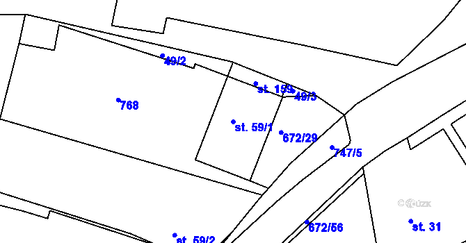 Parcela st. 59/1 v KÚ Stradouň, Katastrální mapa