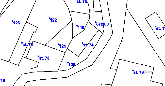 Parcela st. 74 v KÚ Stradouň, Katastrální mapa
