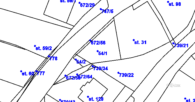 Parcela st. 54/1 v KÚ Stradouň, Katastrální mapa