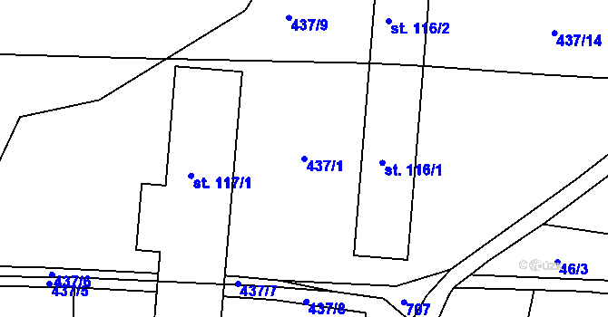 Parcela st. 437/1 v KÚ Stradouň, Katastrální mapa
