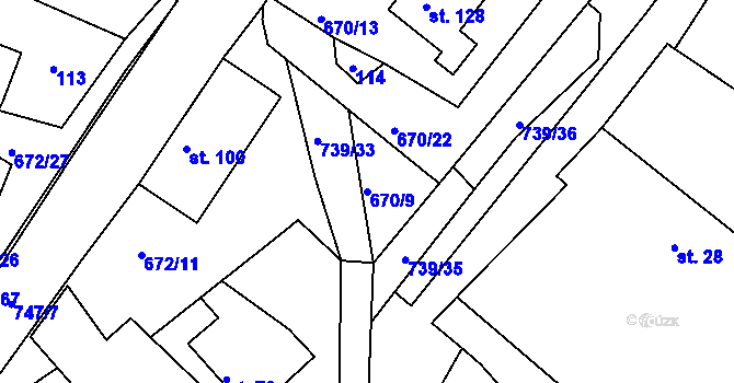 Parcela st. 670/9 v KÚ Stradouň, Katastrální mapa