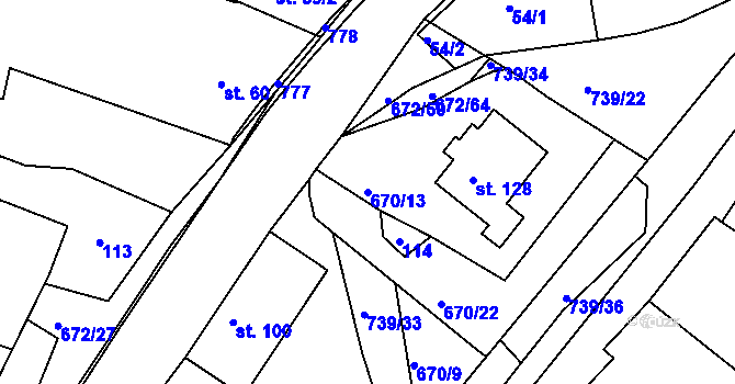Parcela st. 670/13 v KÚ Stradouň, Katastrální mapa