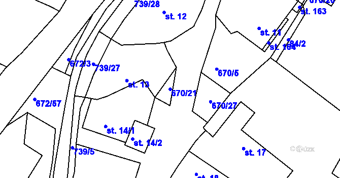 Parcela st. 670/21 v KÚ Stradouň, Katastrální mapa