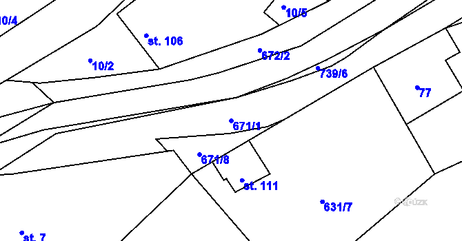 Parcela st. 671/1 v KÚ Stradouň, Katastrální mapa