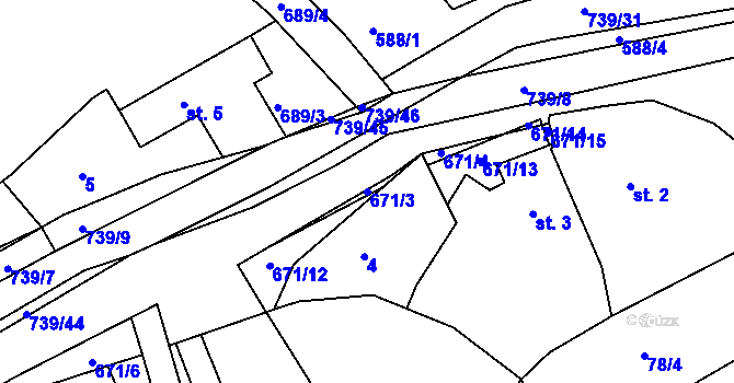 Parcela st. 671/3 v KÚ Stradouň, Katastrální mapa
