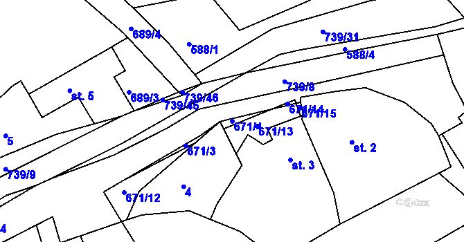 Parcela st. 671/4 v KÚ Stradouň, Katastrální mapa