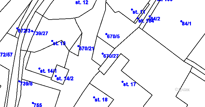 Parcela st. 670/27 v KÚ Stradouň, Katastrální mapa