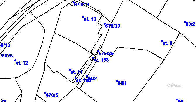 Parcela st. 670/26 v KÚ Stradouň, Katastrální mapa