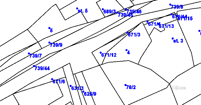 Parcela st. 671/12 v KÚ Stradouň, Katastrální mapa