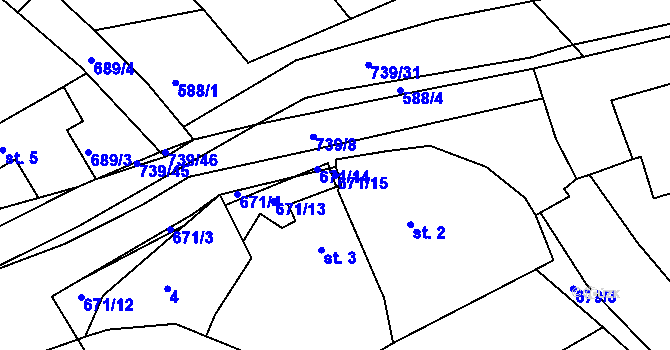Parcela st. 671/15 v KÚ Stradouň, Katastrální mapa