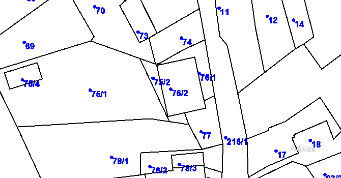 Parcela st. 76/2 v KÚ Stradov u Chabařovic, Katastrální mapa