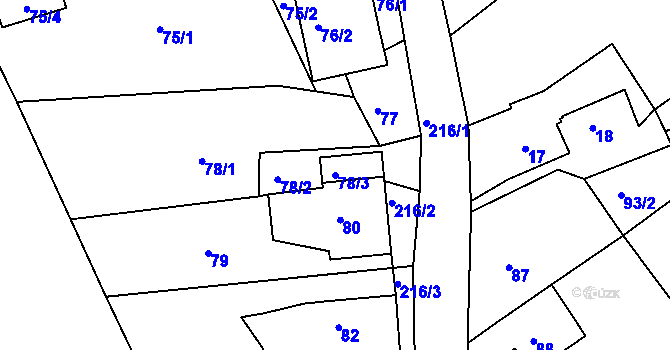 Parcela st. 78/3 v KÚ Stradov u Chabařovic, Katastrální mapa
