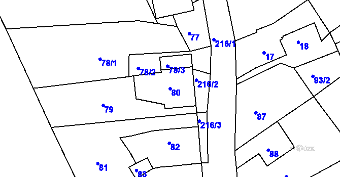 Parcela st. 80 v KÚ Stradov u Chabařovic, Katastrální mapa