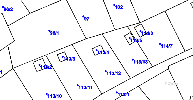 Parcela st. 113/4 v KÚ Stradov u Chabařovic, Katastrální mapa
