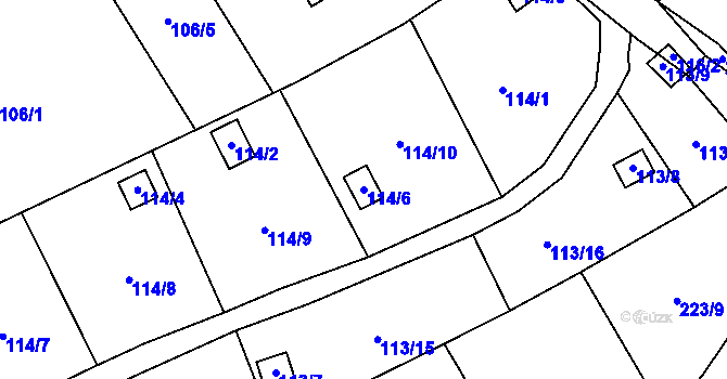Parcela st. 114/6 v KÚ Stradov u Chabařovic, Katastrální mapa