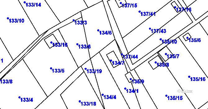 Parcela st. 134/3 v KÚ Stradov u Chabařovic, Katastrální mapa
