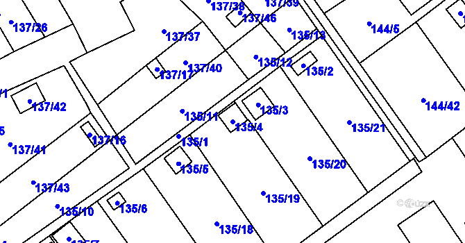 Parcela st. 135/4 v KÚ Stradov u Chabařovic, Katastrální mapa