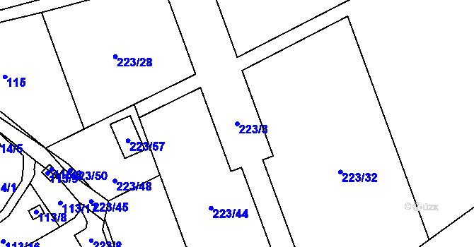 Parcela st. 223/3 v KÚ Stradov u Chabařovic, Katastrální mapa