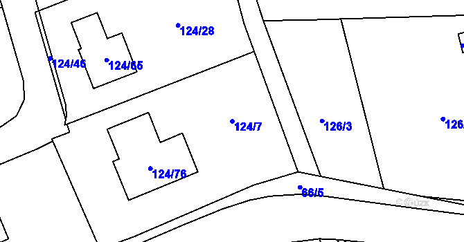 Parcela st. 124/7 v KÚ Stradov u Chabařovic, Katastrální mapa